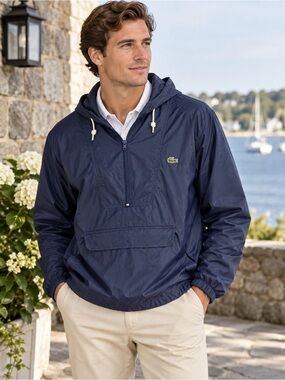 Vintage 80s IZOD Lacoste Anorak Windbreaker Jacket Hooded M Old Money Preppy